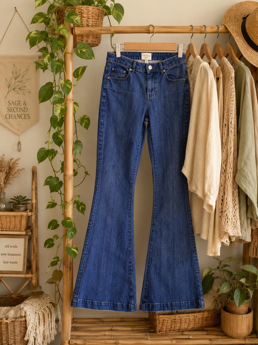 Arden B. Blue Pinstripe Flare Jeans Women's Size 10 Boho Y2K Stretch Denim